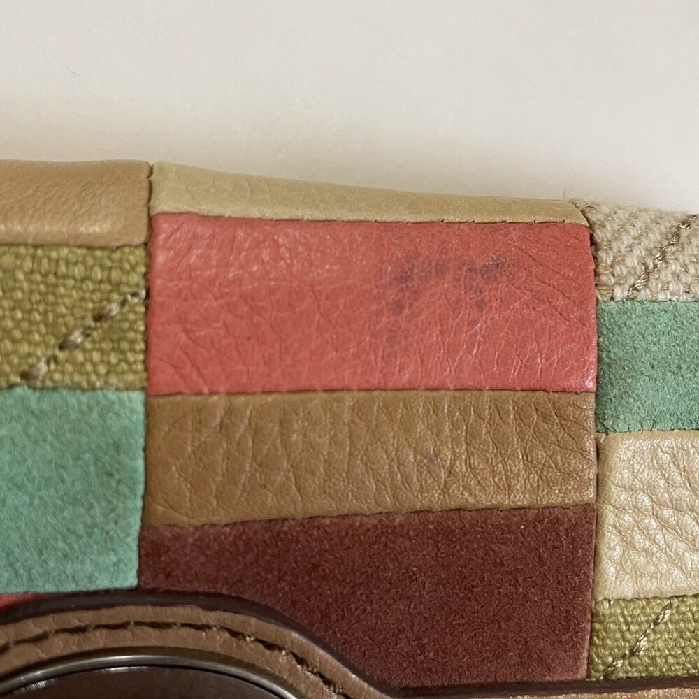 Fossil Brown Tan Multicolor Patchwork Leather Bif… - image 3